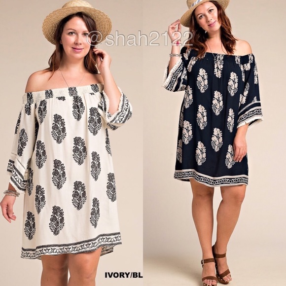 Plus Size On Off Shoulder Printed Summer Dress BRAND NEW